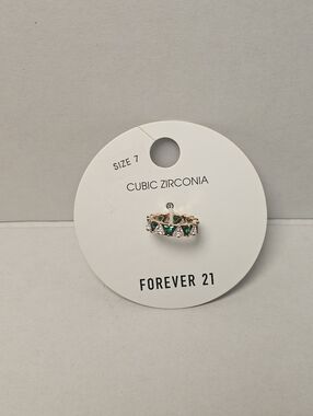 NWT Forever 21 Gold-Tone Ring with Green and Clear Stones